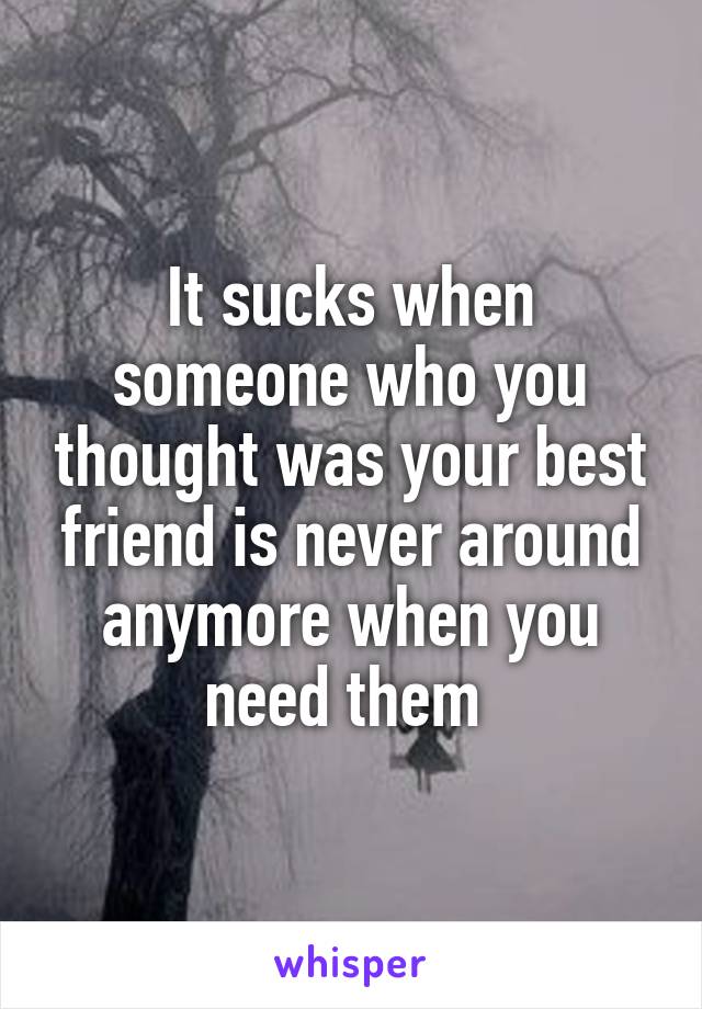 It sucks when someone who you thought was your best friend is never around anymore when you need them 
