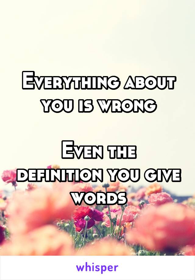 Everything about you is wrong

Even the definition you give words