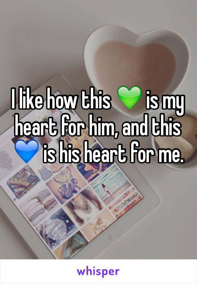 I like how this 💚 is my heart for him, and this 💙 is his heart for me.