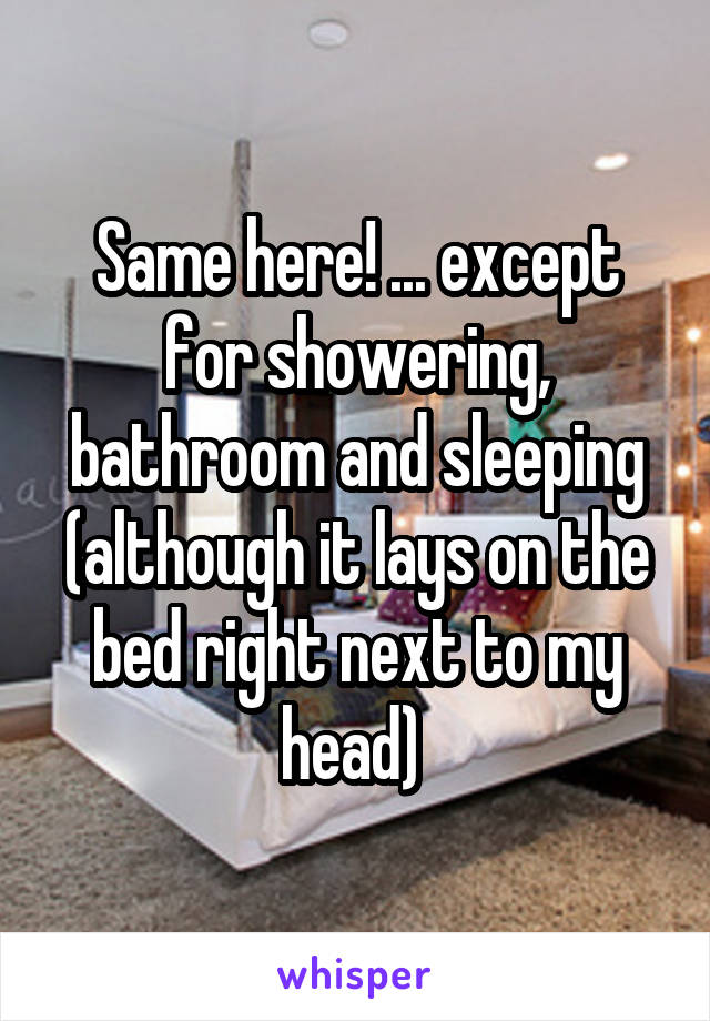 Same here! ... except for showering, bathroom and sleeping (although it lays on the bed right next to my head) 