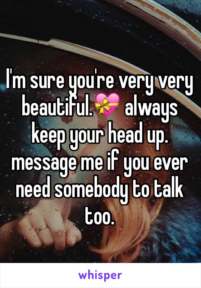 I'm sure you're very very beautiful.💝 always keep your head up. message me if you ever need somebody to talk too.