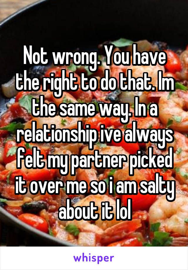 Not wrong. You have the right to do that. Im the same way. In a relationship ive always felt my partner picked it over me so i am salty about it lol