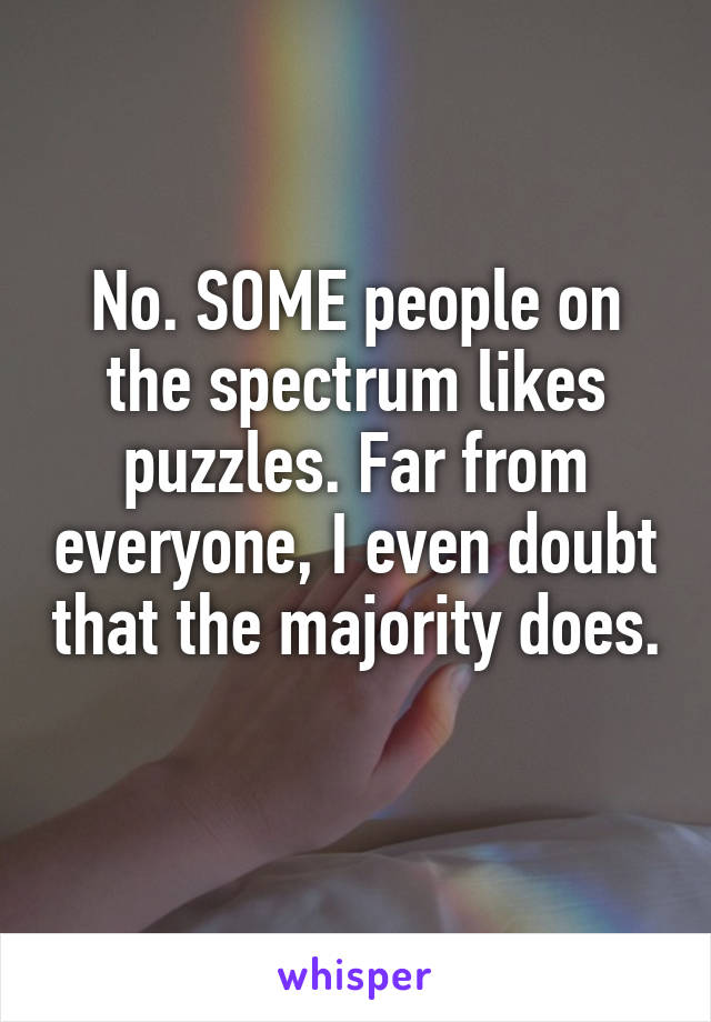 No. SOME people on the spectrum likes puzzles. Far from everyone, I even doubt that the majority does. 