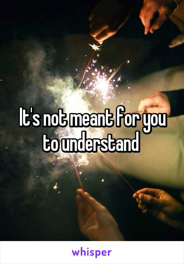 It's not meant for you to understand 