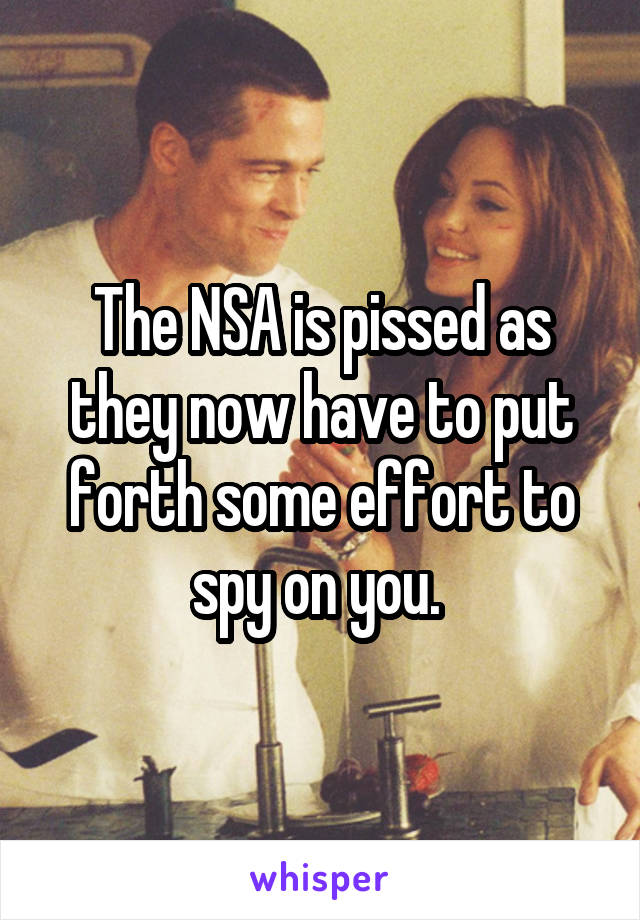 The NSA is pissed as they now have to put forth some effort to spy on you. 