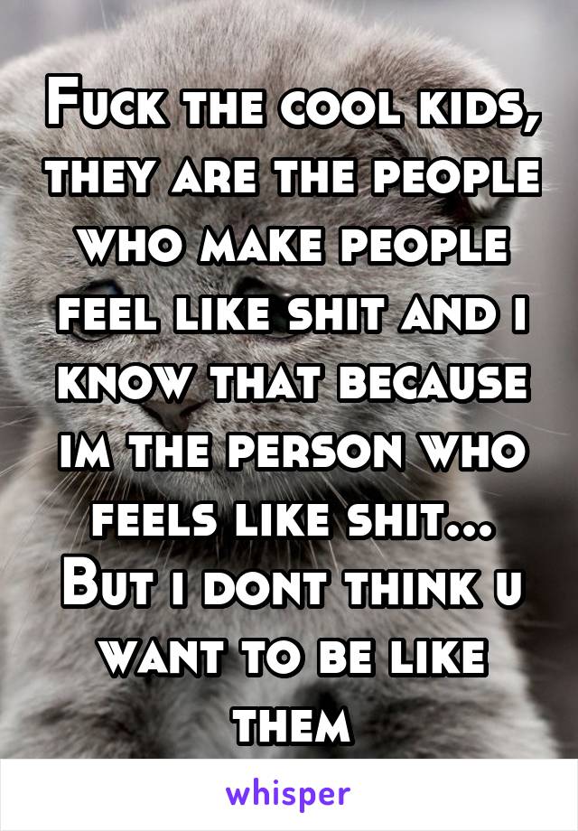 Fuck the cool kids, they are the people who make people feel like shit and i know that because im the person who feels like shit... But i dont think u want to be like them