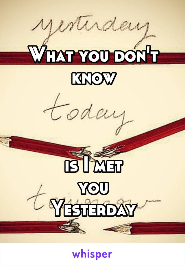 What you don't know



is I met
you
Yesterday