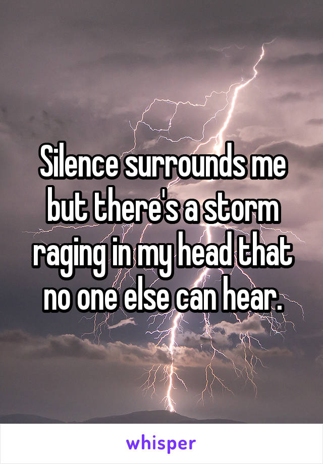 Silence surrounds me but there's a storm raging in my head that no one else can hear.