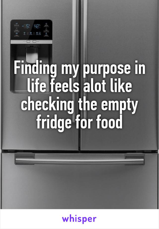 Finding my purpose in life feels alot like checking the empty fridge for food


