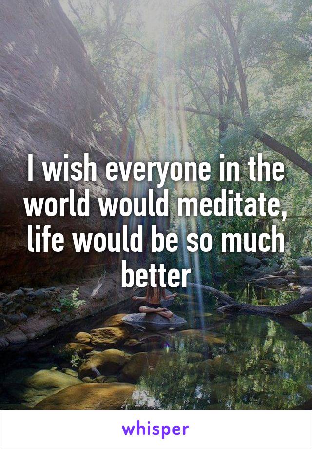 I wish everyone in the world would meditate, life would be so much better