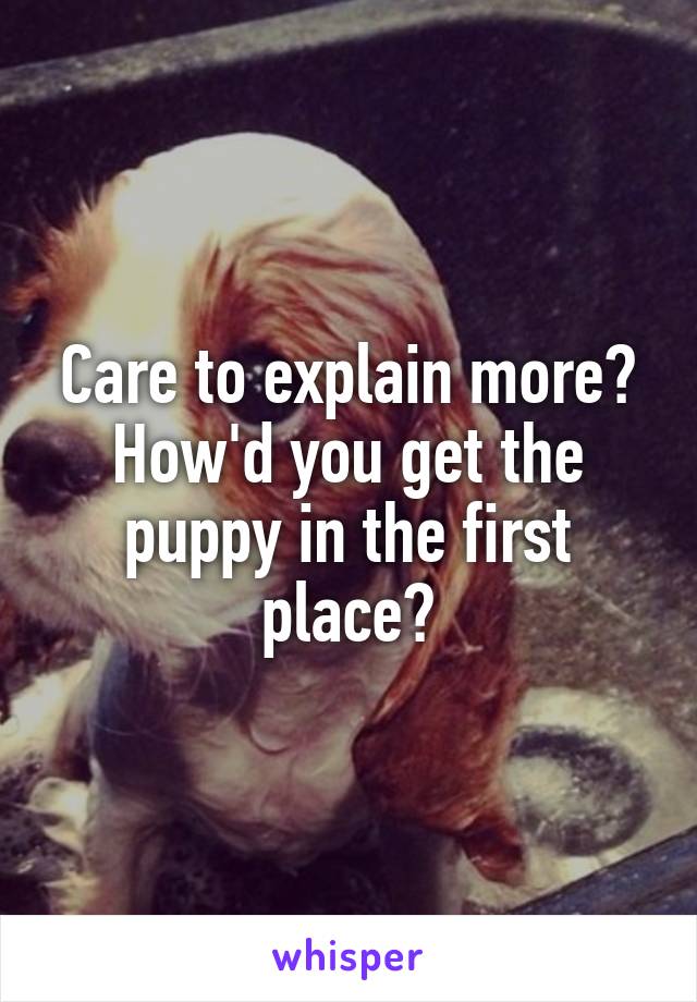 Care to explain more? How'd you get the puppy in the first place?