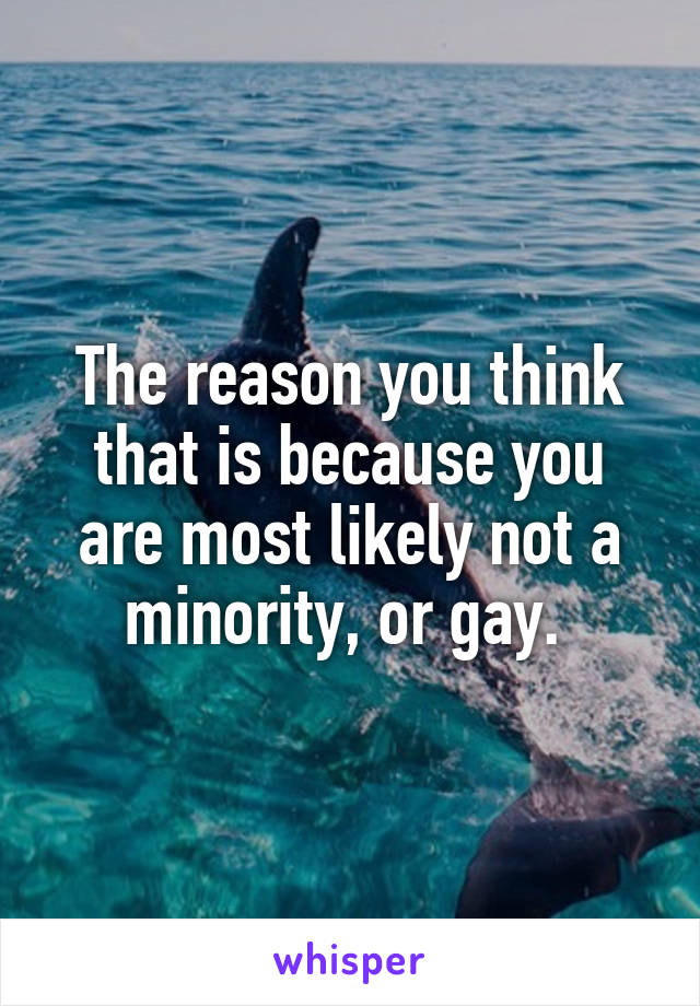 The reason you think that is because you are most likely not a minority, or gay. 