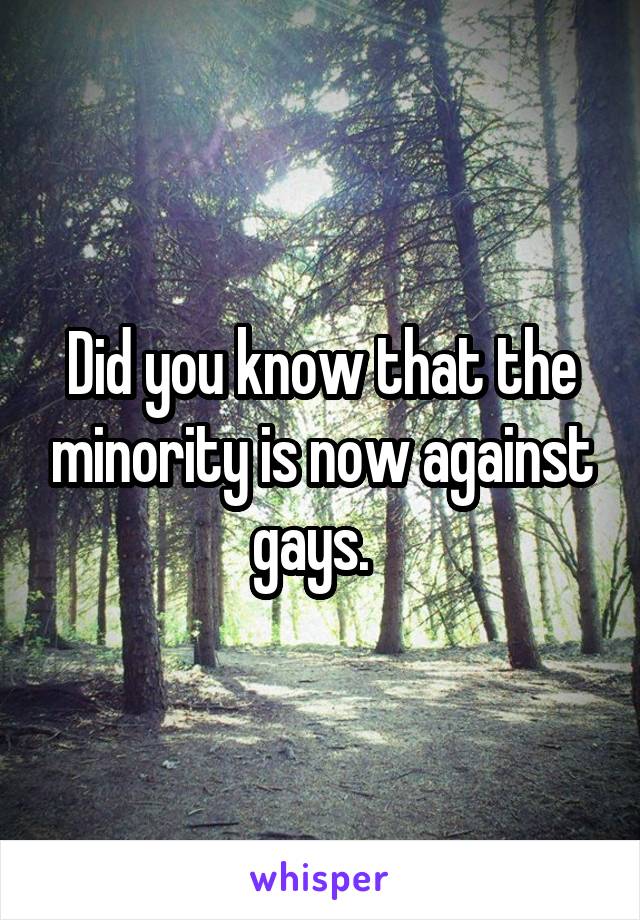 Did you know that the minority is now against gays.  