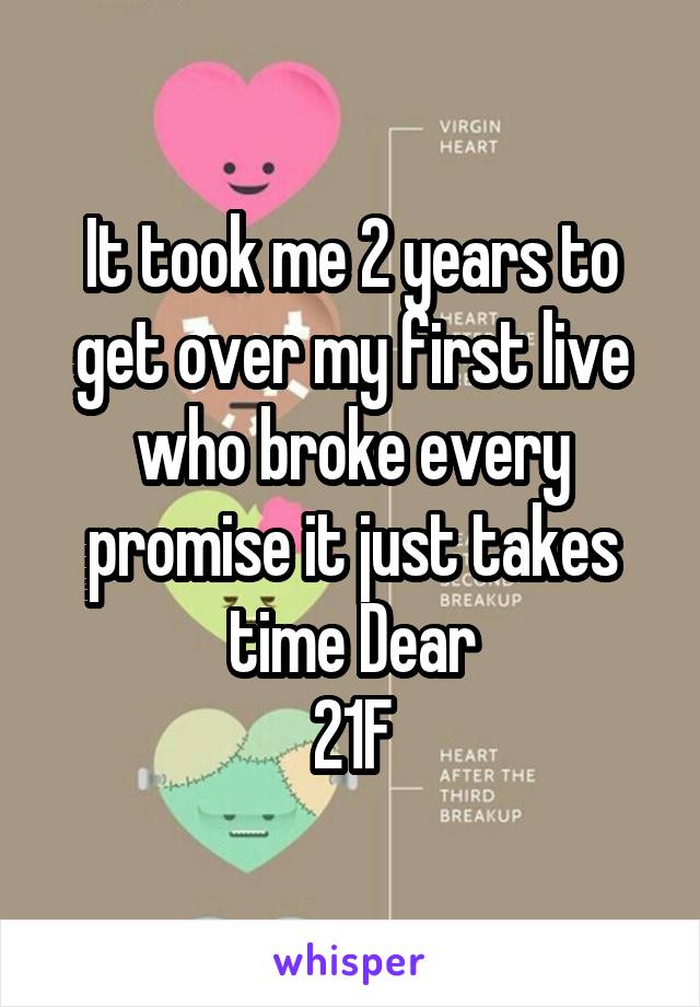 It took me 2 years to get over my first live who broke every promise it just takes time Dear
21F