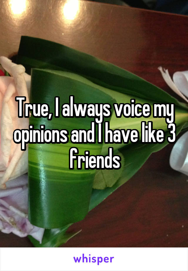 True, I always voice my opinions and I have like 3 friends