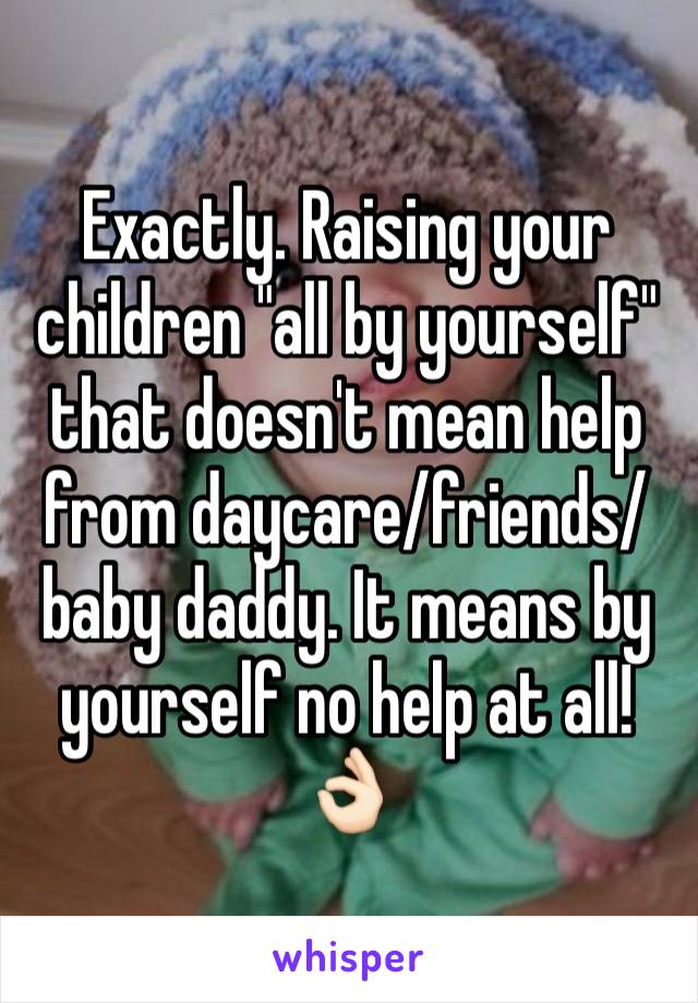 Exactly. Raising your children "all by yourself" that doesn't mean help from daycare/friends/baby daddy. It means by yourself no help at all! 👌🏻