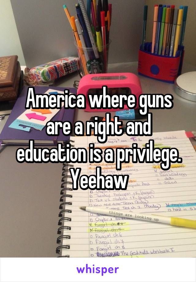 America where guns are a right and education is a privilege. Yeehaw