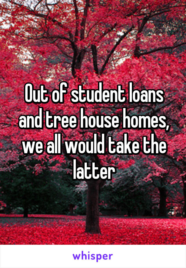 Out of student loans and tree house homes, we all would take the latter