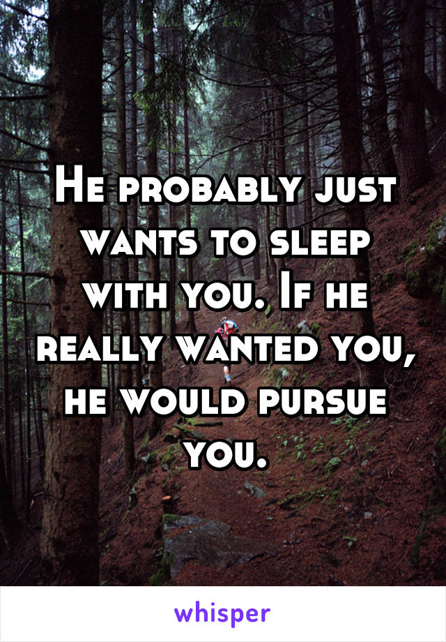 He probably just wants to sleep with you. If he really wanted you, he would pursue you.