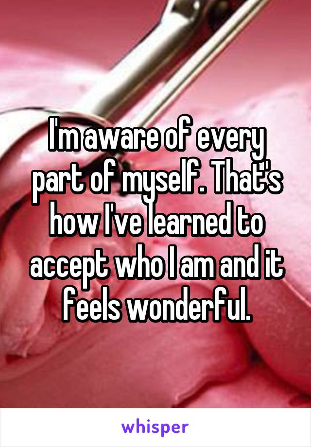 I'm aware of every part of myself. That's how I've learned to accept who I am and it feels wonderful.