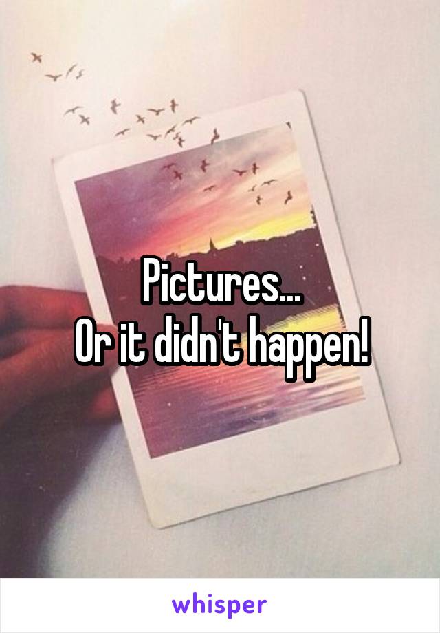 Pictures...
Or it didn't happen!