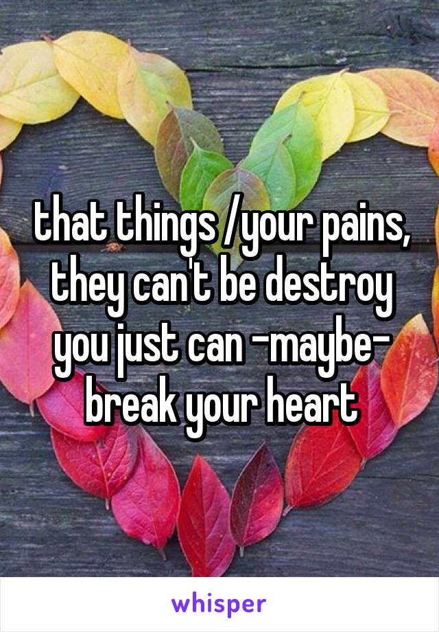 that things /your pains, they can't be destroy you just can -maybe- break your heart