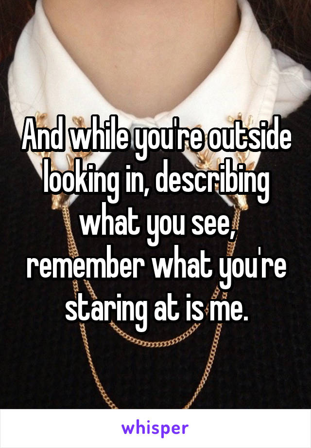 And while you're outside looking in, describing what you see, remember what you're staring at is me.