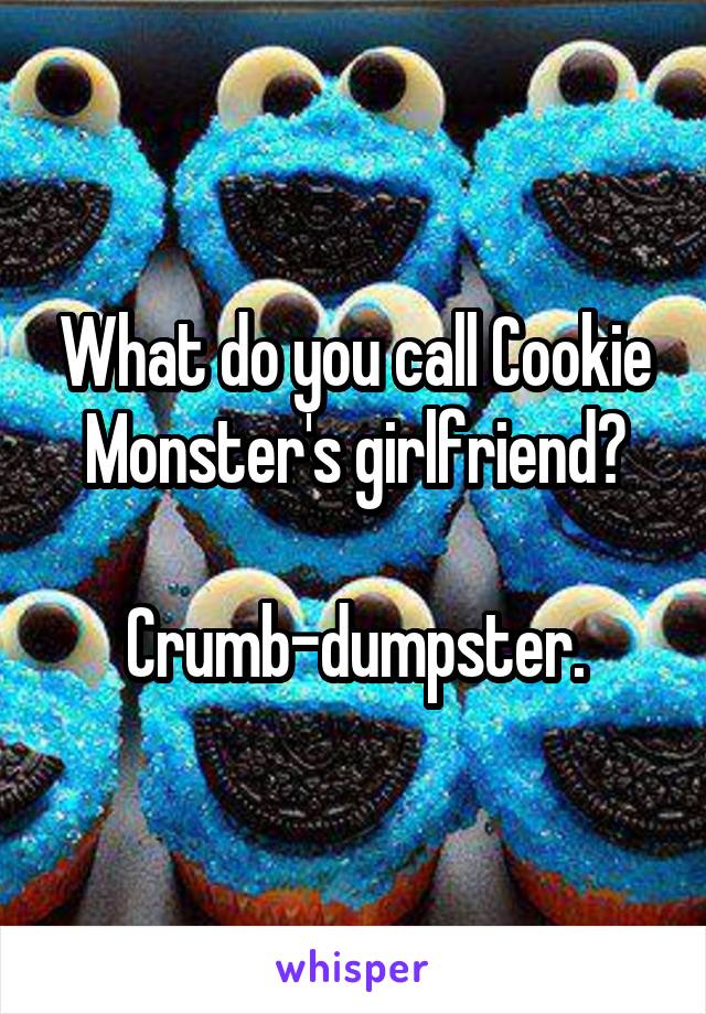 What do you call Cookie Monster's girlfriend?

Crumb-dumpster.