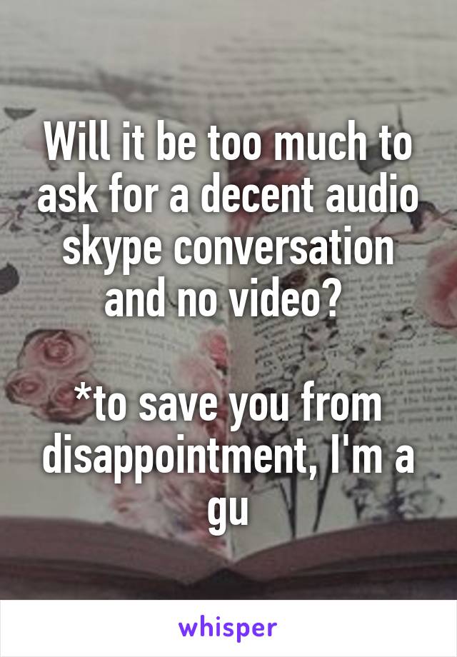 Will it be too much to ask for a decent audio skype conversation and no video? 

*to save you from disappointment, I'm a gu