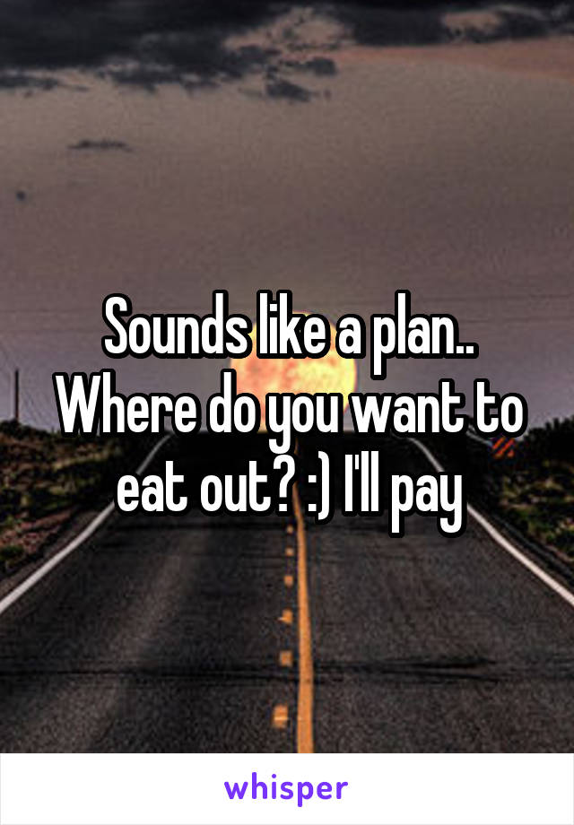 Sounds like a plan.. Where do you want to eat out? :) I'll pay