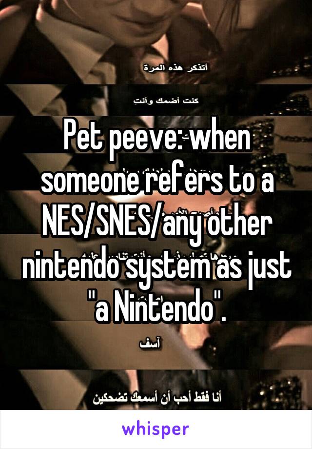 Pet peeve: when someone refers to a NES/SNES/any other nintendo system as just "a Nintendo".