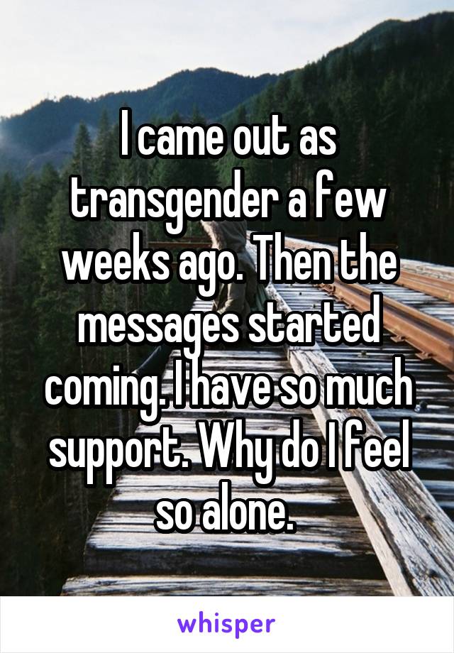 I came out as transgender a few weeks ago. Then the messages started coming. I have so much support. Why do I feel so alone. 