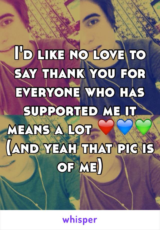 I'd like no love to say thank you for everyone who has supported me it means a lot ❤️💙💚 (and yeah that pic is of me)
