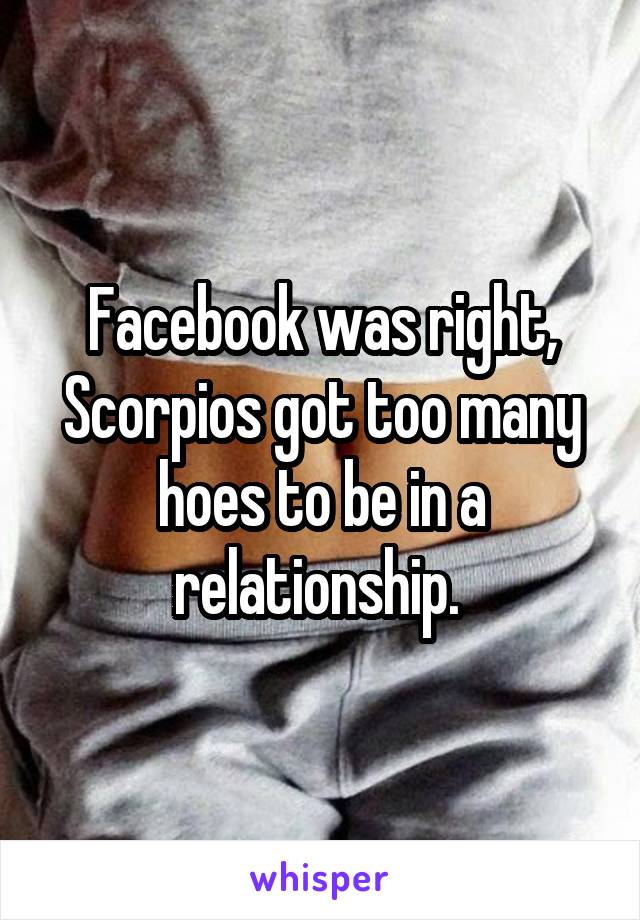 Facebook was right, Scorpios got too many hoes to be in a relationship. 