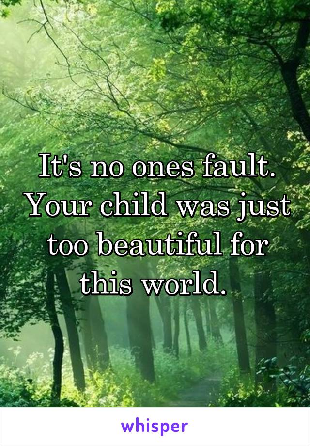 It's no ones fault. Your child was just too beautiful for this world. 
