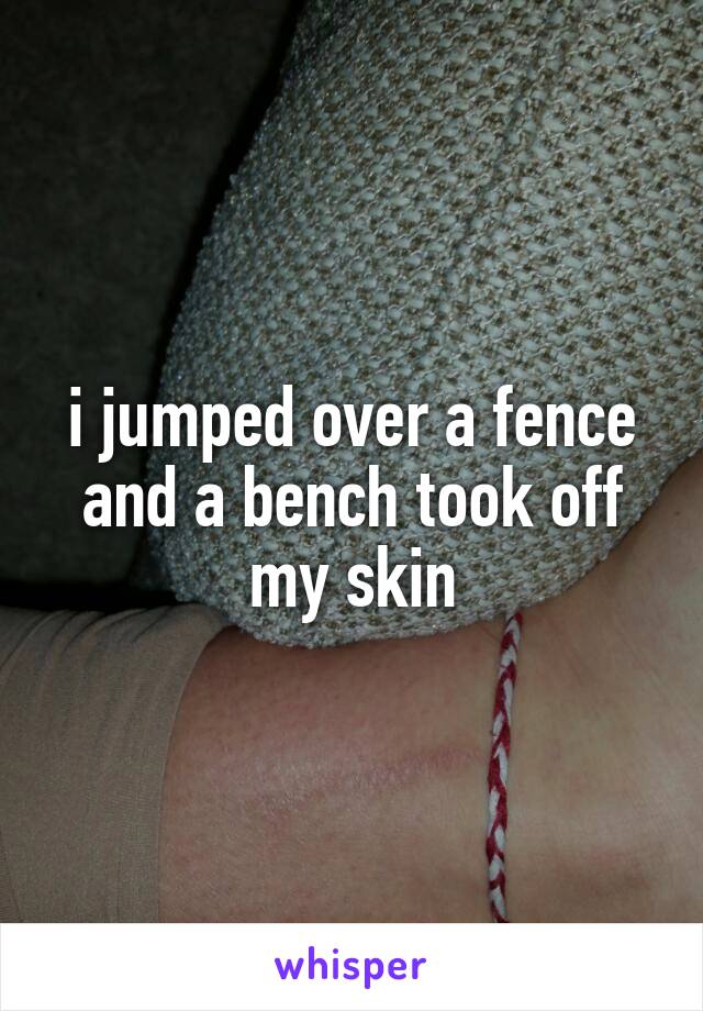 i jumped over a fence and a bench took off my skin