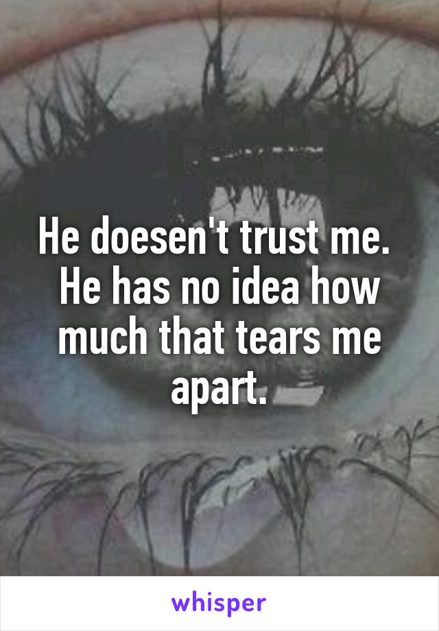 He doesen't trust me.  He has no idea how much that tears me apart.