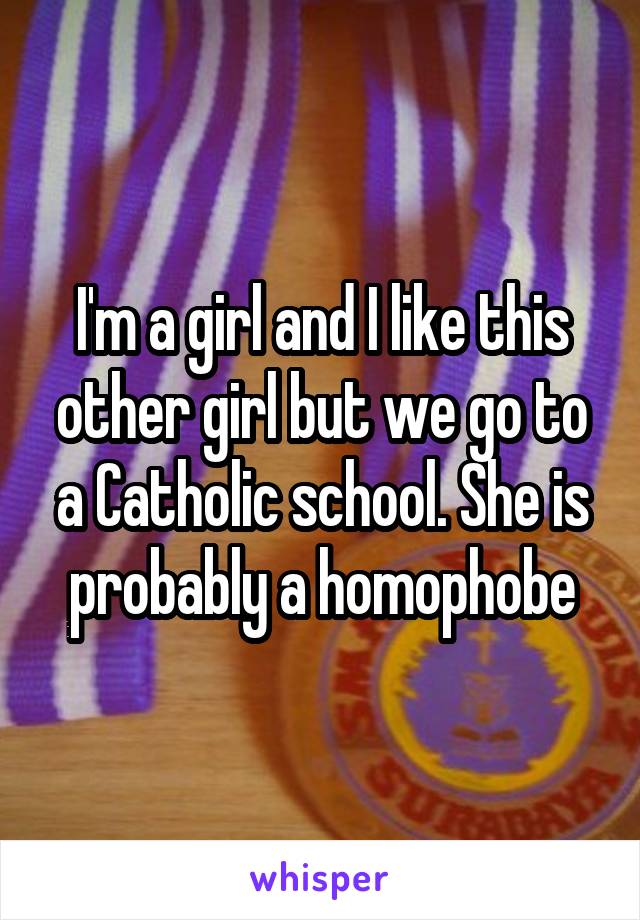 I'm a girl and I like this other girl but we go to a Catholic school. She is probably a homophobe