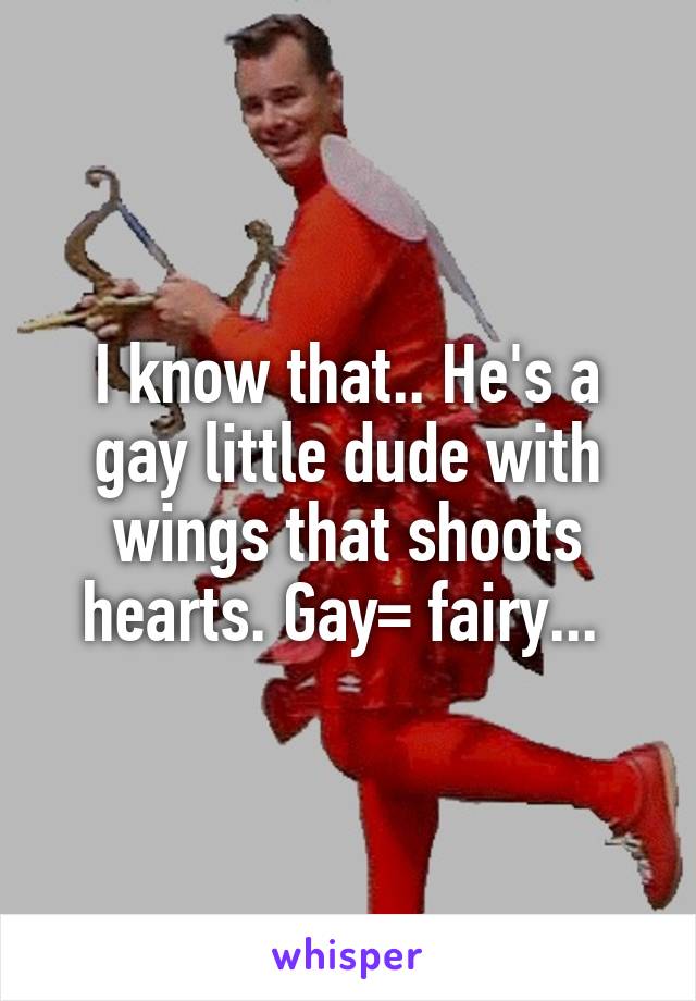 I know that.. He's a gay little dude with wings that shoots hearts. Gay= fairy... 