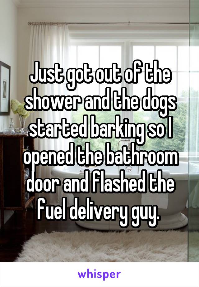 Just got out of the shower and the dogs started barking so I opened the bathroom door and flashed the fuel delivery guy. 