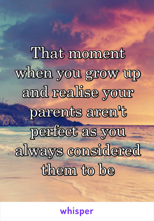That moment when you grow up and realise your parents aren't perfect as you always considered them to be