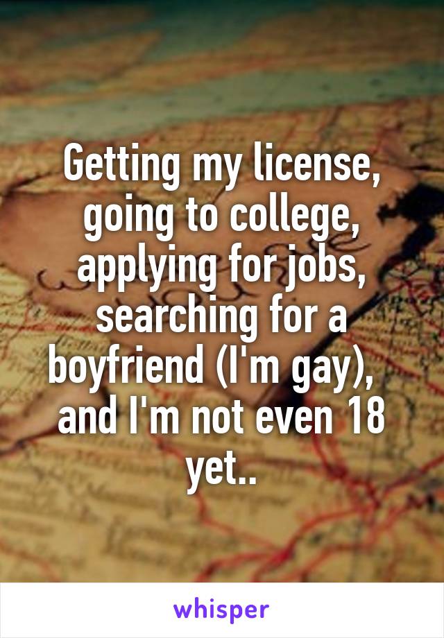 Getting my license, going to college, applying for jobs, searching for a boyfriend (I'm gay),   and I'm not even 18 yet..
