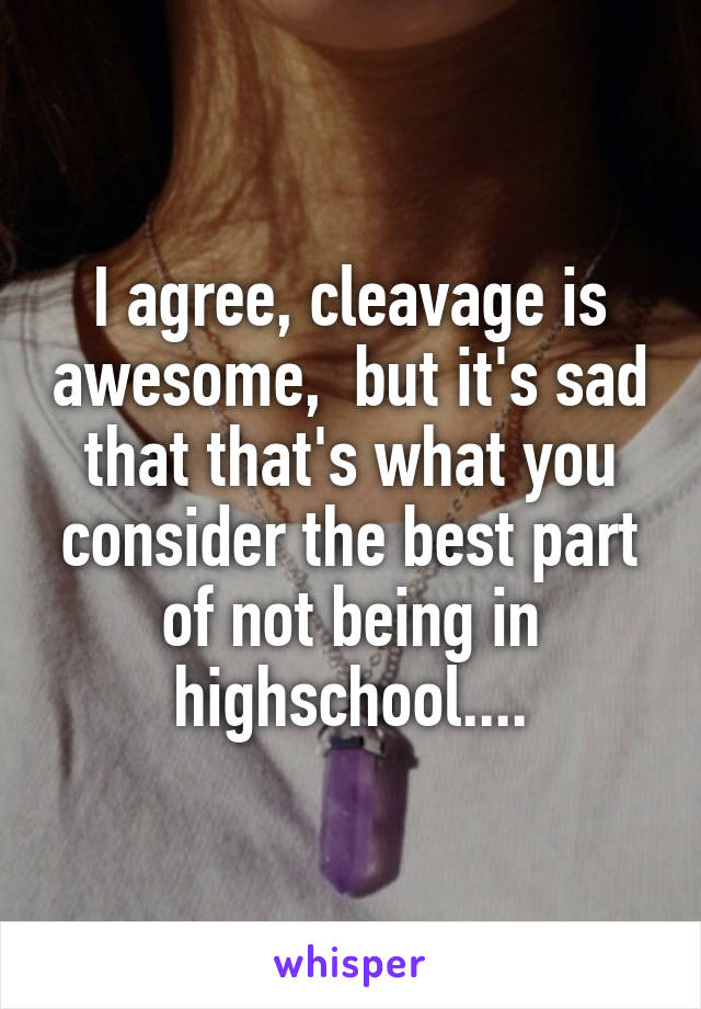 I agree, cleavage is awesome,  but it's sad that that's what you consider the best part of not being in highschool....