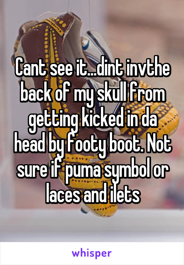 Cant see it...dint invthe back of my skull from getting kicked in da head by footy boot. Not sure if puma symbol or laces and ilets