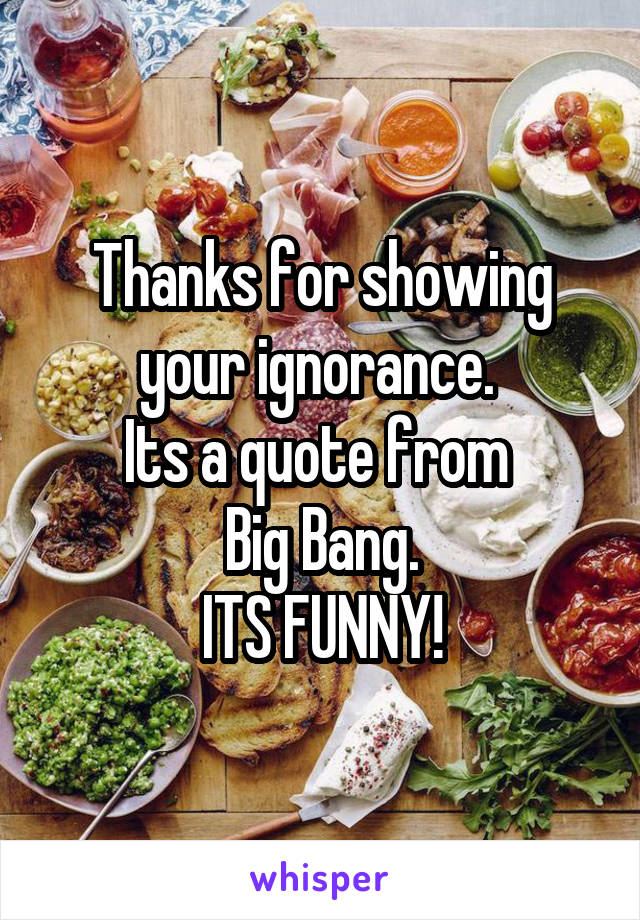 Thanks for showing your ignorance. 
Its a quote from 
Big Bang.
ITS FUNNY!