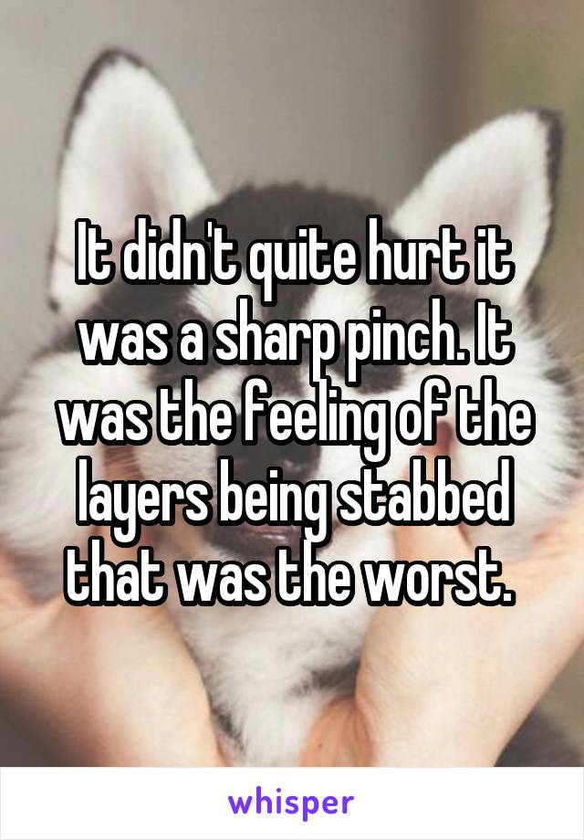 It didn't quite hurt it was a sharp pinch. It was the feeling of the layers being stabbed that was the worst. 