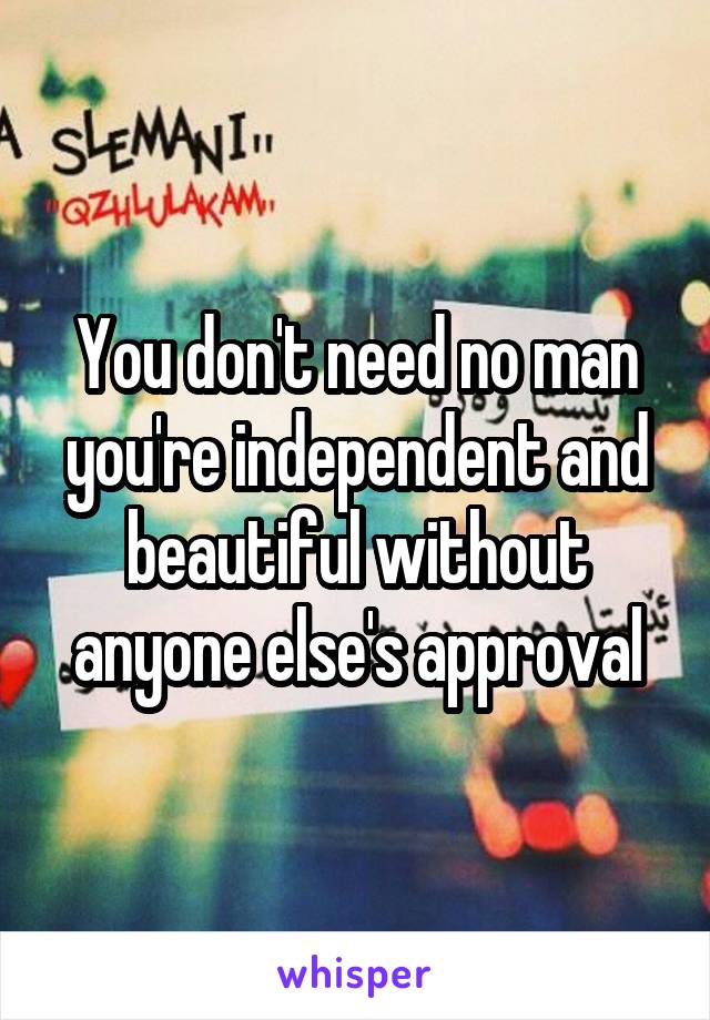 You don't need no man you're independent and beautiful without anyone else's approval