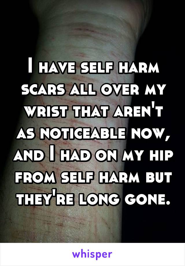 I have self harm scars all over my wrist that aren't as noticeable now, and I had on my hip from self harm but they're long gone.