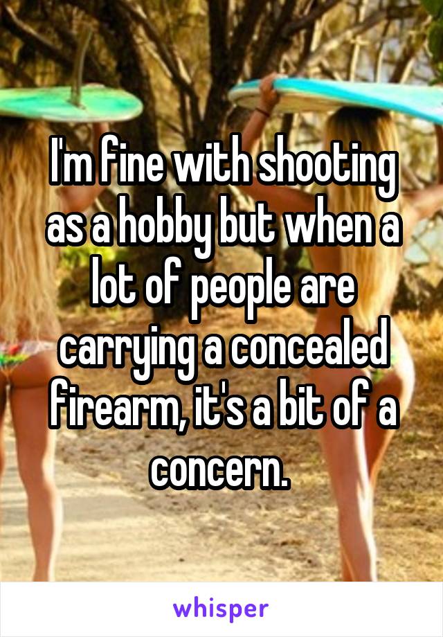 I'm fine with shooting as a hobby but when a lot of people are carrying a concealed firearm, it's a bit of a concern. 