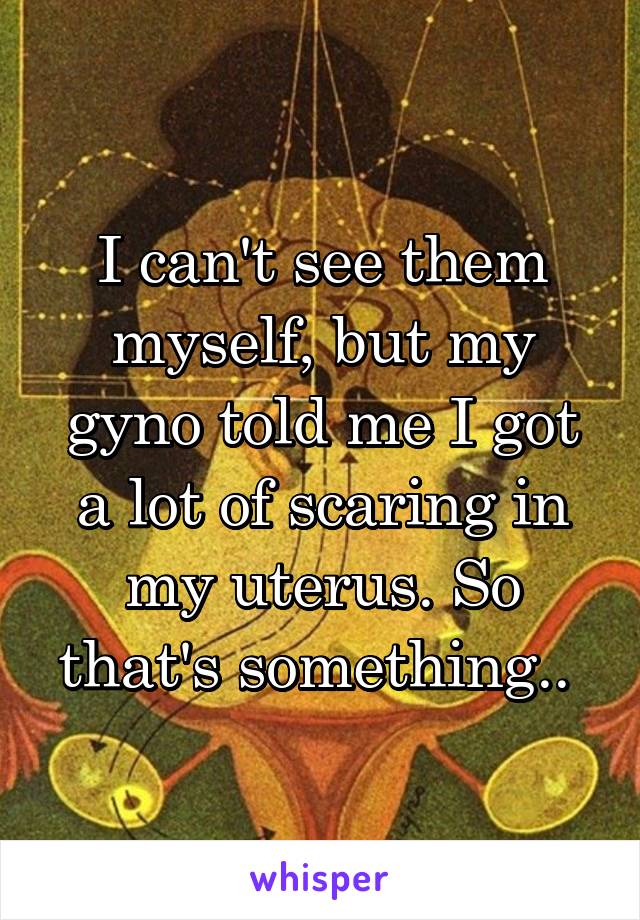 I can't see them myself, but my gyno told me I got a lot of scaring in my uterus. So that's something.. 